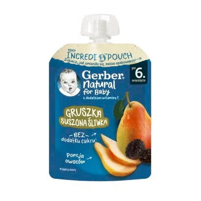 Gerber Natural for baby Пюре от круша и сушени сливи, от 6-ия месец, 80g, пауч