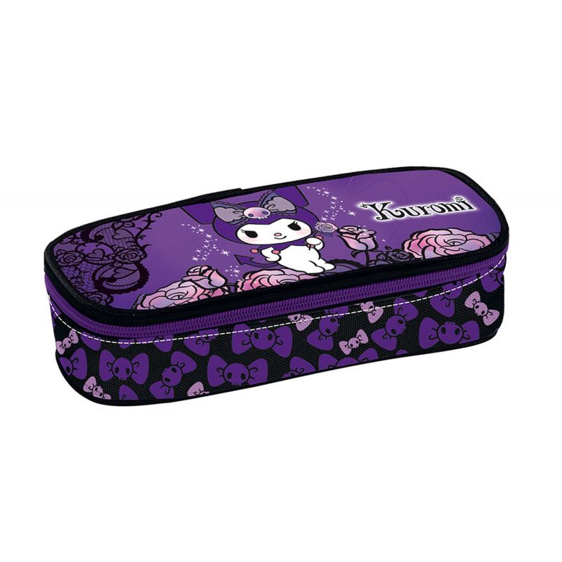 Овален ученически несесер Kuromi Purple Laces