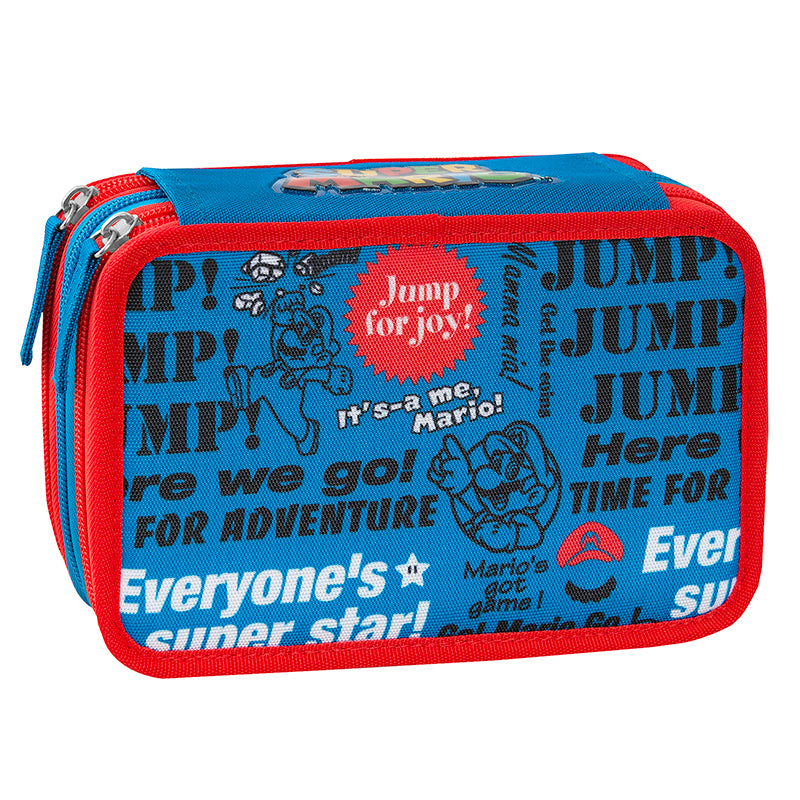 Ученически несесер с 3 отделения и съдържание Supermario Blue
