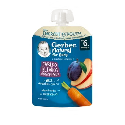 Gerber Natural for baby Пюре от ябълка, слива и морков, от 6-ия месец, 80g, пауч