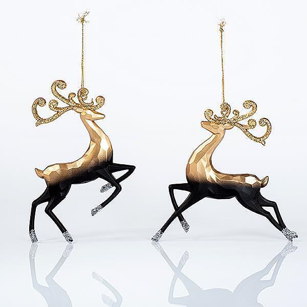 Коледен акрилен елен, златно-черен, 2 дизайна, 14,5x14cm