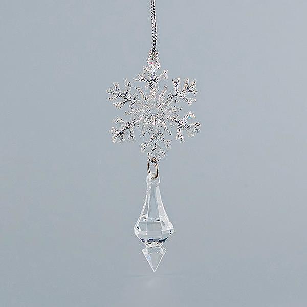 Коледна акрилна висулка със снежинка и сребрист блясък, 5x11см