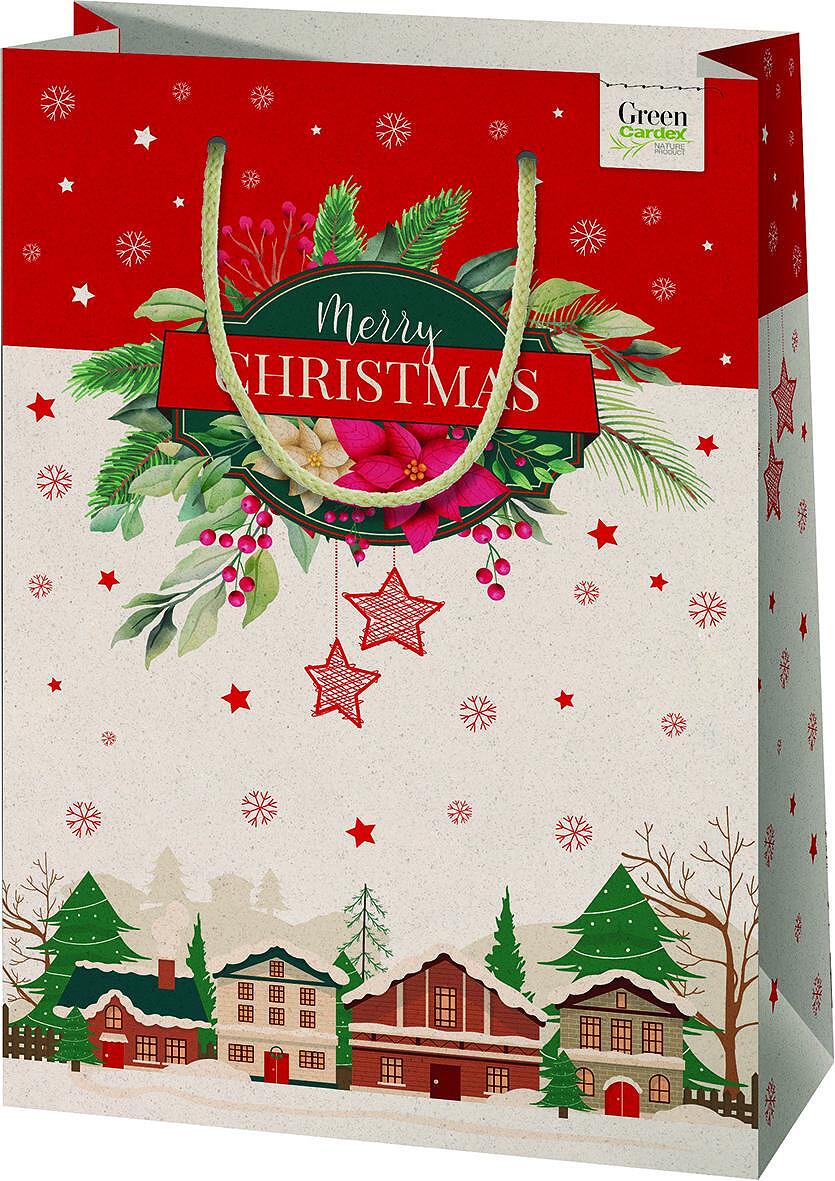 CARDEX Екологична подаръчна торбичка от трева Л 24х35 Merry Christmas