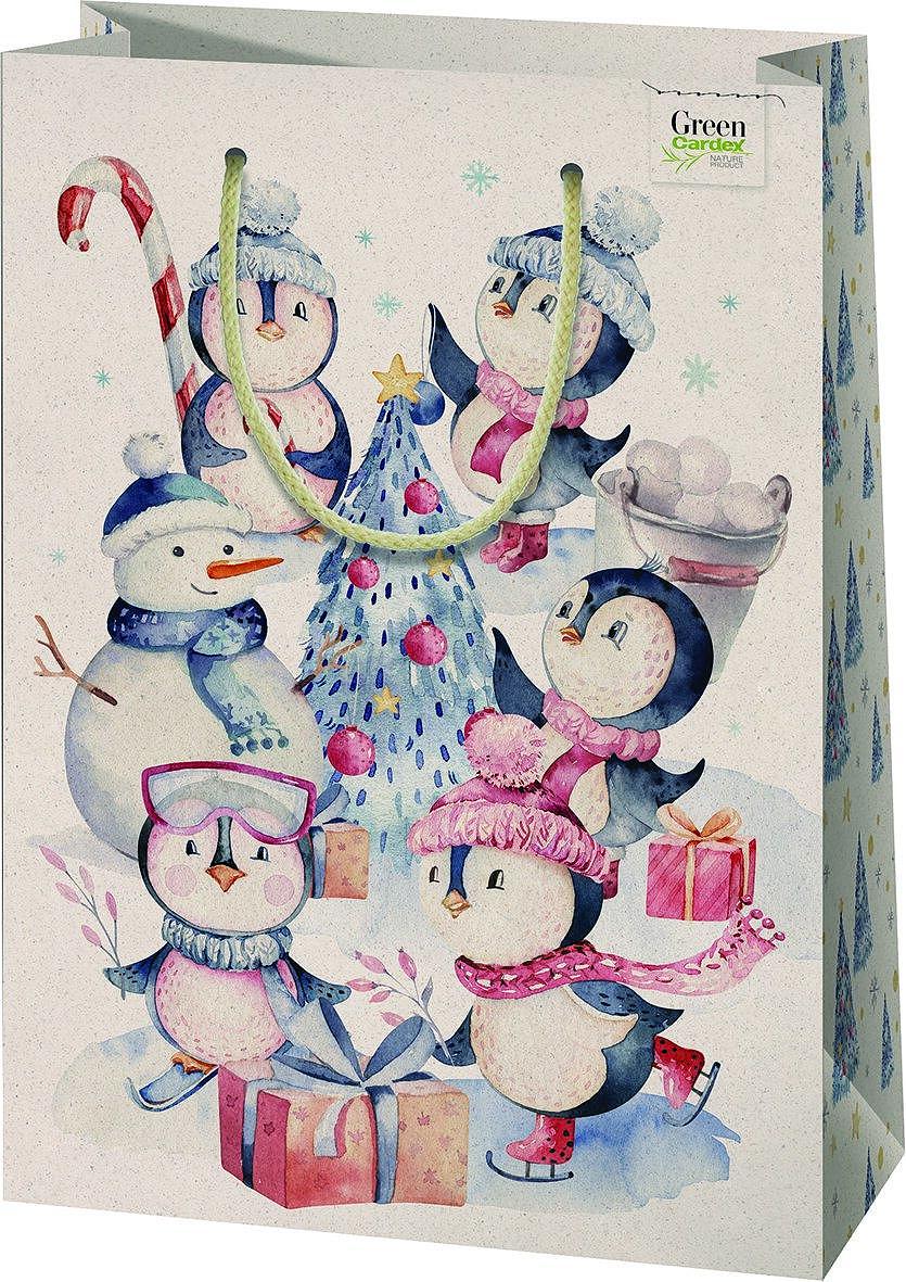 CARDEX Екологична подаръчна торбичка от трева Л 24х35 Пингвини