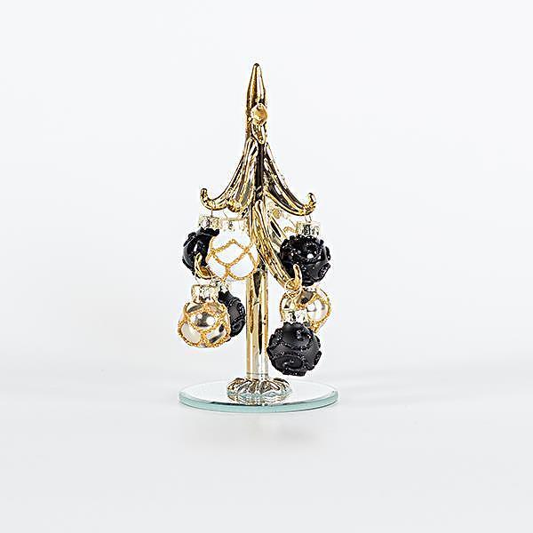 Коледна декоративна стъклена елха, шампанско и черно, 13,5см