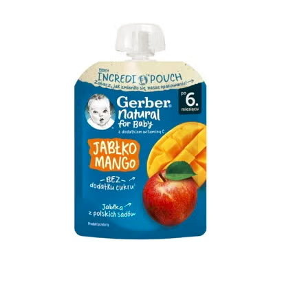 Gerber Natural for baby Пюре от манго и ябълка, от 6-ия месец, 80g, пауч