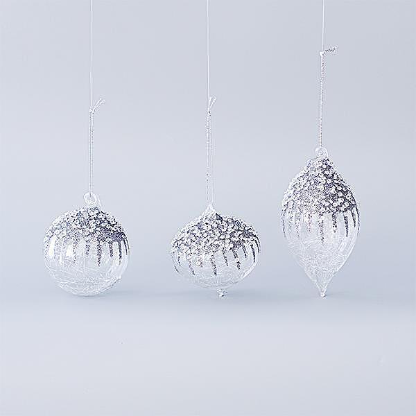 EUROLAMP играчка за елха, цвят сребърно и брокат, 8см/13см, сет 4бр