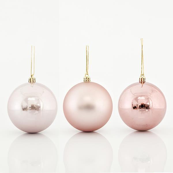 Играчка за елха топка, розова ретро, 6 бр.