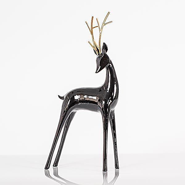 Декорация черен елен със златни рога, 40см