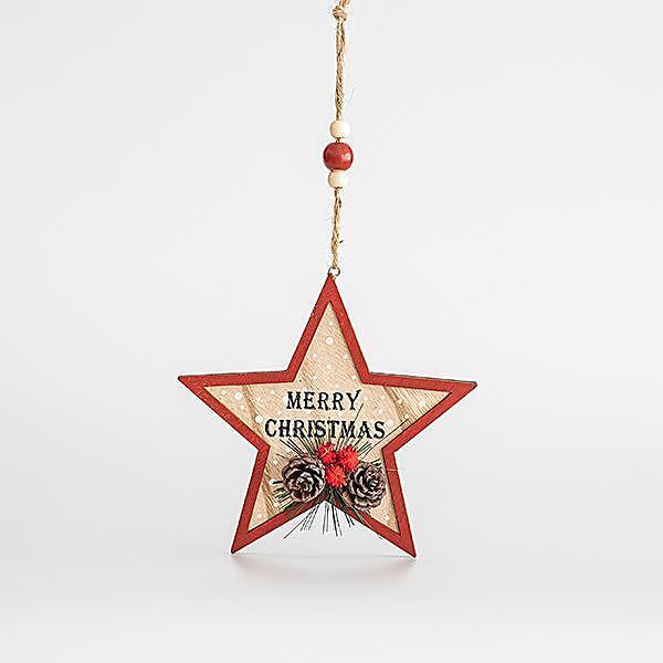 Eurolamp Деко играчка за елха, дървена звезда, 15.5х1 см