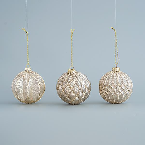 EUROLAMP коледни топки от стъкло, цвят сребро и шампанско, 8см, 4 бр.