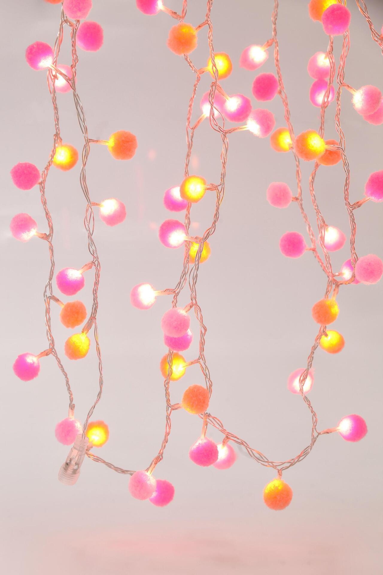 ЛАМПИЧКИ 100LED БЕЛИ И РОЗOВИ ПАМ.ТОПКИ 2СМ,31V АДАПТОР,WW, 3m, IP44