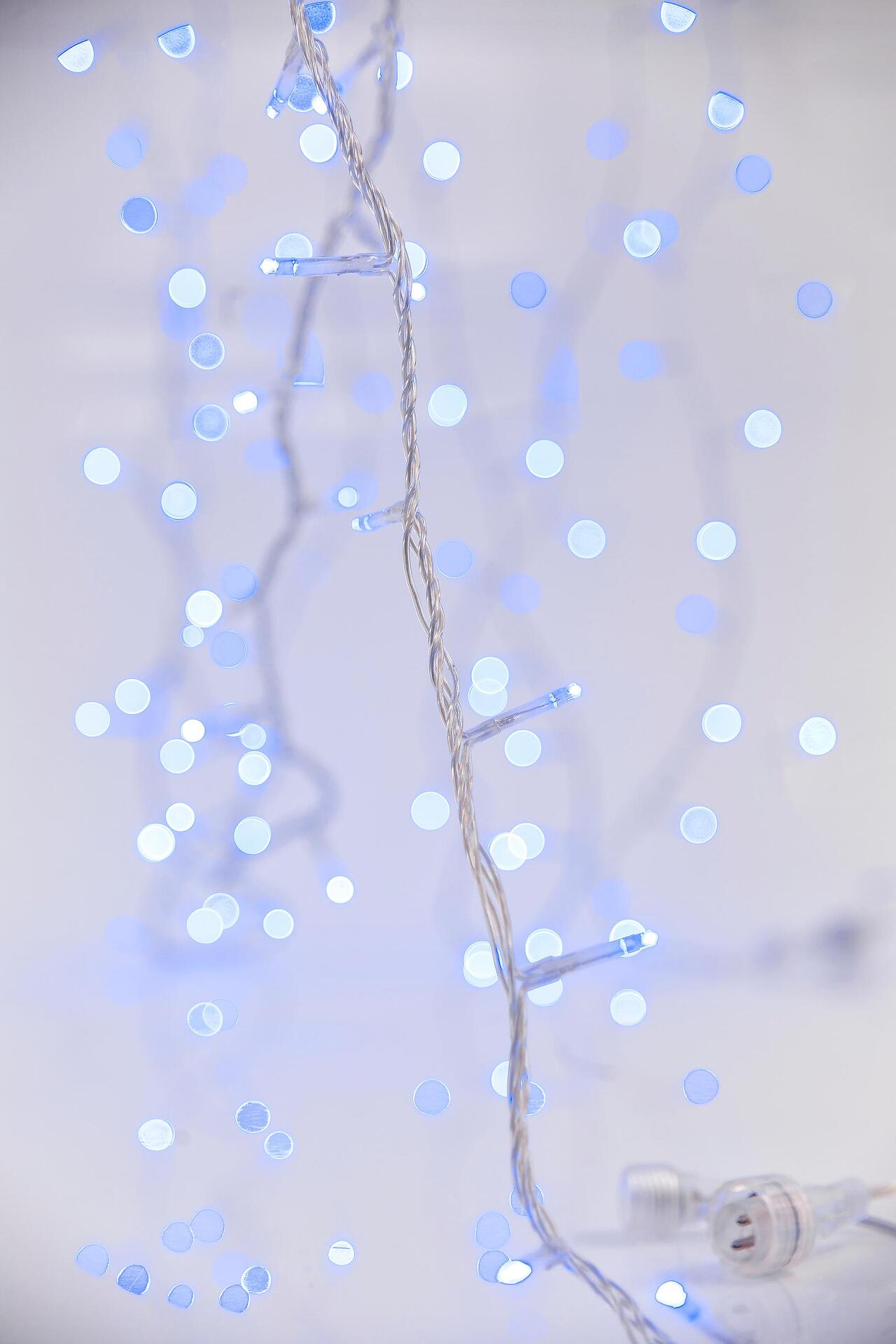 ЛАМПИЧКИ,100 LED,31V, ПРОЗР.КАБЕЛ,СИН