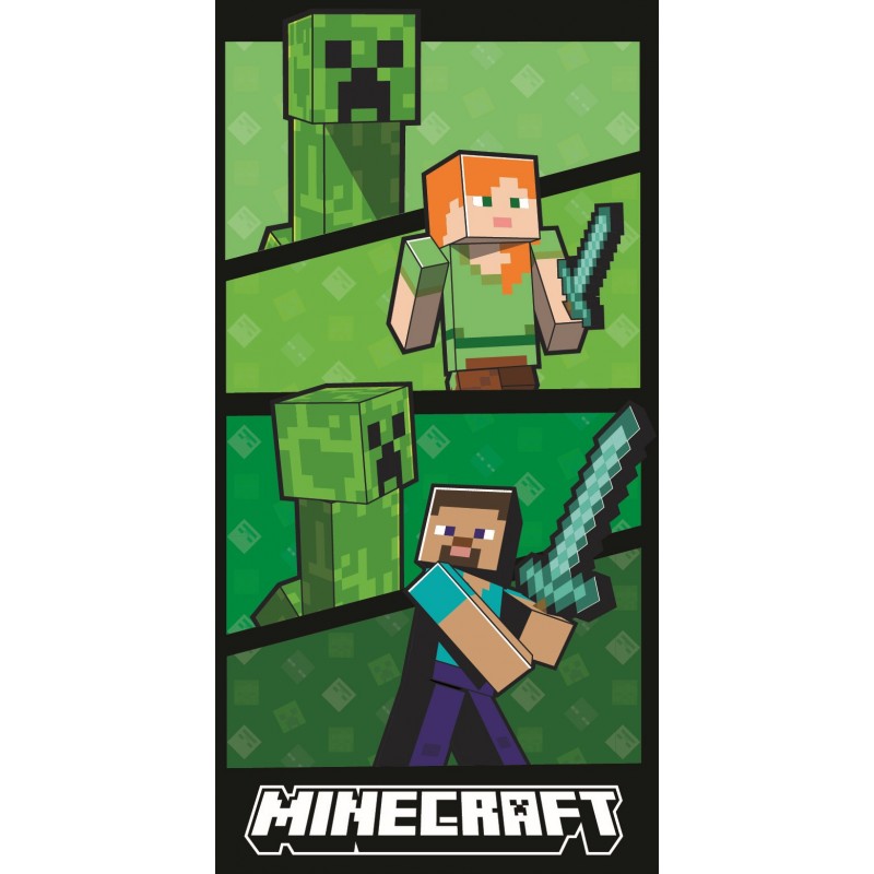 Плажна хавлия Minecraft Creeper,Alex и Steve 70*140 см.