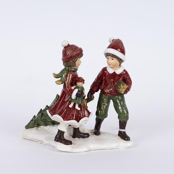 EUROLAMP Полирезинова декорация с деца в червени дрехи, 12см