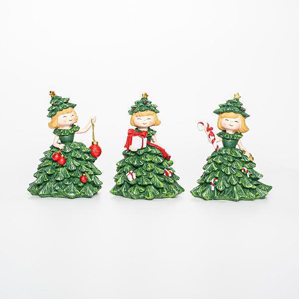Коледни полирезинови момичета-дървета, 3 дизайна, 12см
