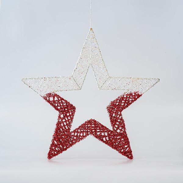 Коледна Висяща звезда, бяло-червено, 45см