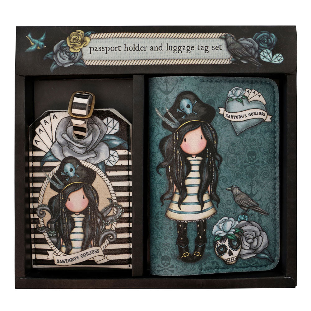 Комплект калъф за паспорт и етикет за багаж Santoro Gorjuss Black Pearl