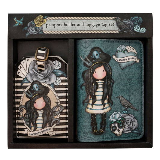 Комплект калъф за паспорт и етикет за багаж Santoro Gorjuss Black Pearl