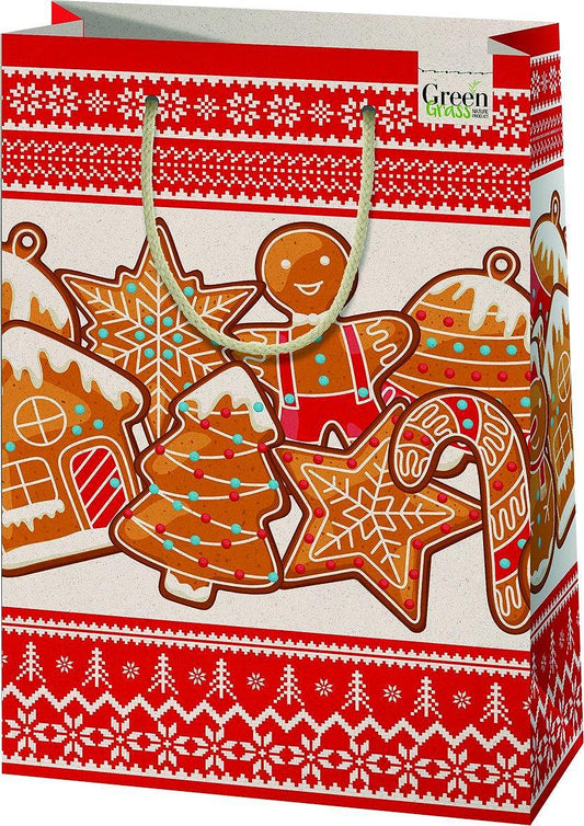 CARDEX Екологична подаръчна торбичка от трева Л 24х35 Коледни бисквити