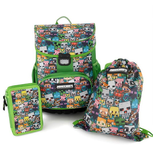 Ученически сет Minecraft Ergonomic - 3 части (раница, несесер и спортна торба)