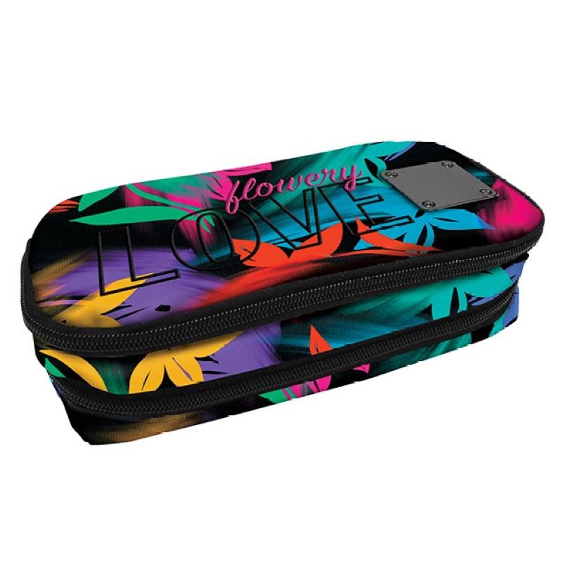 Ученически объл несесер Xscape Flowers с 2 ципа