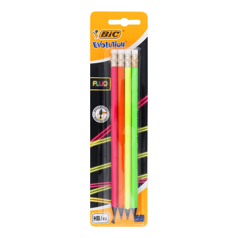 Молив с гума BIC Fluo - 4 бр. HB в сет