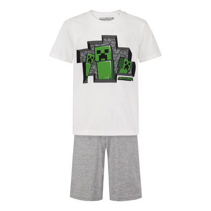 Пижама Minecraft 3 Creepers White с къс ръкав и панталон, размер 152