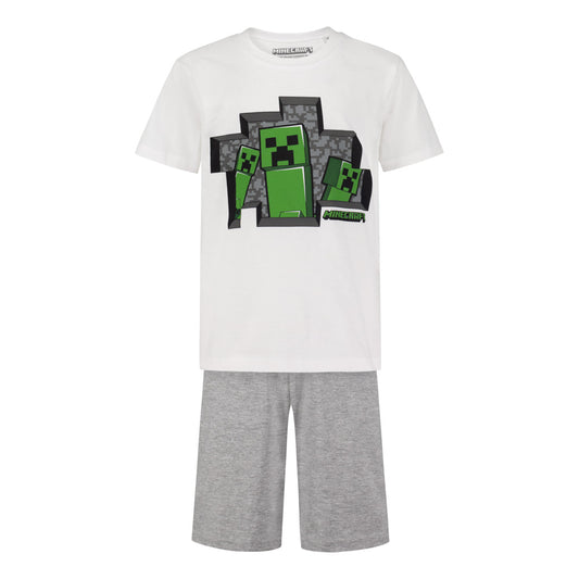 Пижама Minecraft 3 Creepers White с къс ръкав и панталон, размер 152