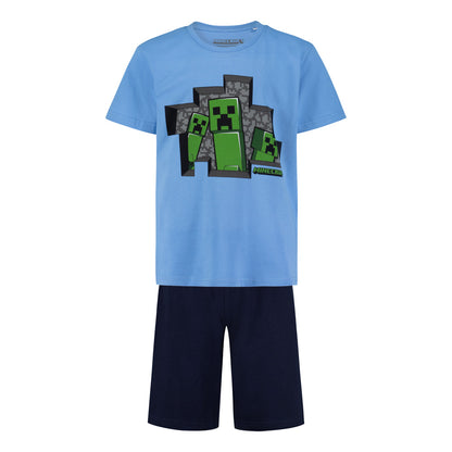 Пижама Minecraft 3 Creepers Blue с къс ръкав и панталон, размер 140