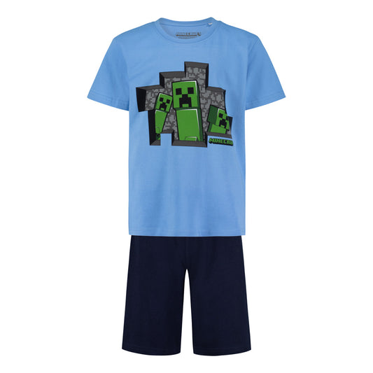 Пижама Minecraft 3 Creepers Blue с къс ръкав и панталон, размер 152
