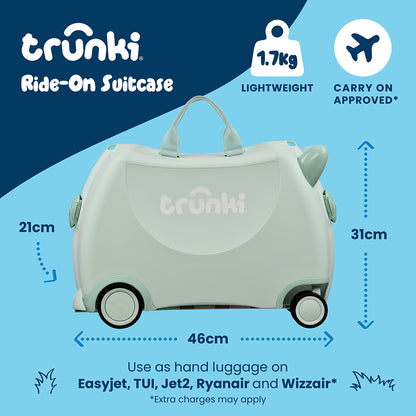 Детски куфар за яздене Trunki Solid Green