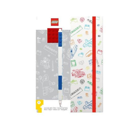 LEGO бял тефтер с червен LEGO елемент 4х4 + син гел химикал