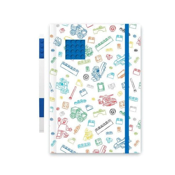 LEGO бял тефтер със син LEGO елемент 4х4 + син гел химикал