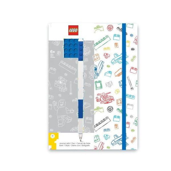 LEGO бял тефтер със син LEGO елемент 4х4 + син гел химикал