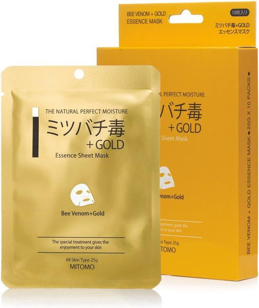 Подмладяваща маска със злато и пчелна отрова Mitomo Bee venom + Gold Sensitive Skin Cleaning Measures Facial Essence Mask