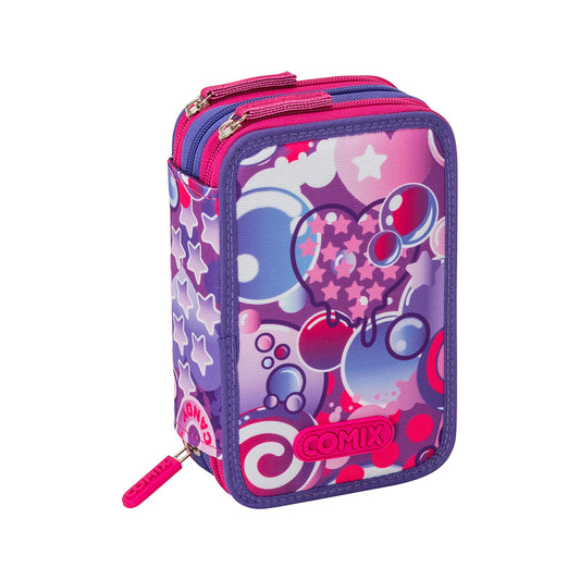 Ученически несесер Comix Bright Bubbles Girl с 3 ципа и съдържание