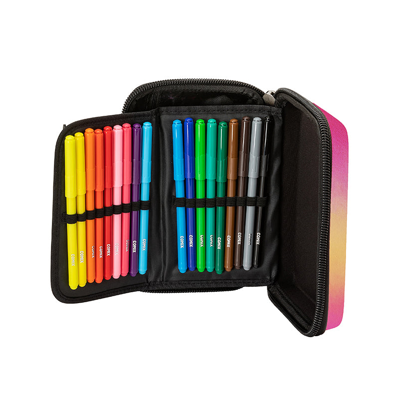 Ученически несесер със съдържание  COMIX SHIMMER FUCHSIA