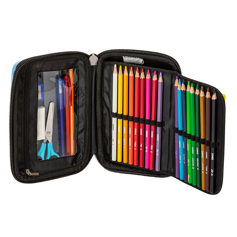 Ученически несесер със съдържание  COMIX SHIMMER LIGHT BLUE