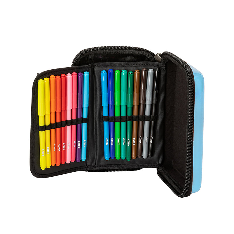 Ученически несесер със съдържание  COMIX SHIMMER LIGHT BLUE