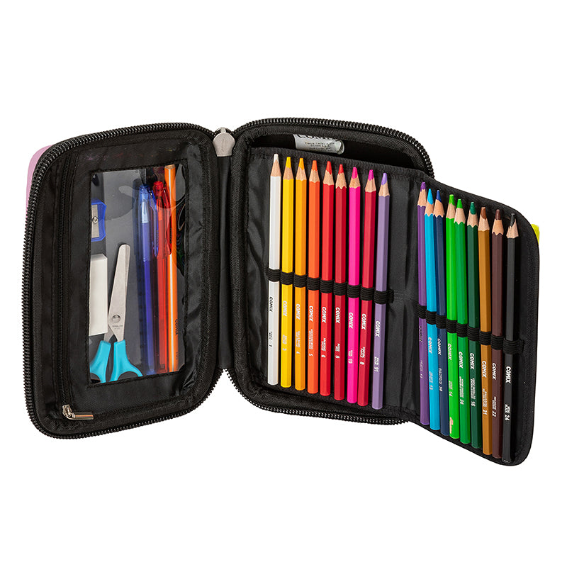 Ученически несесер със съдържание  COMIX SHIMMER PINK