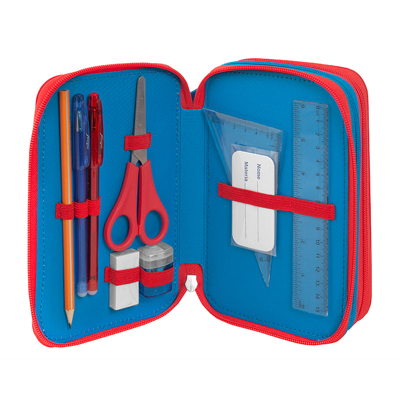 Ученически несесер с 3 отделения и съдържание Supermario Blue