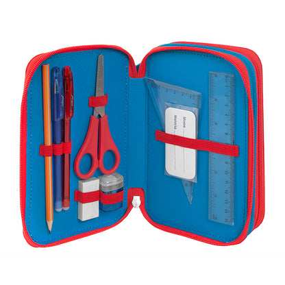 Ученически несесер с 3 отделения и съдържание Supermario Blue