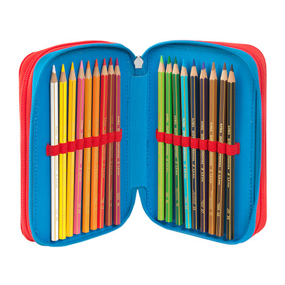 Ученически несесер с 3 отделения и съдържание Supermario Blue