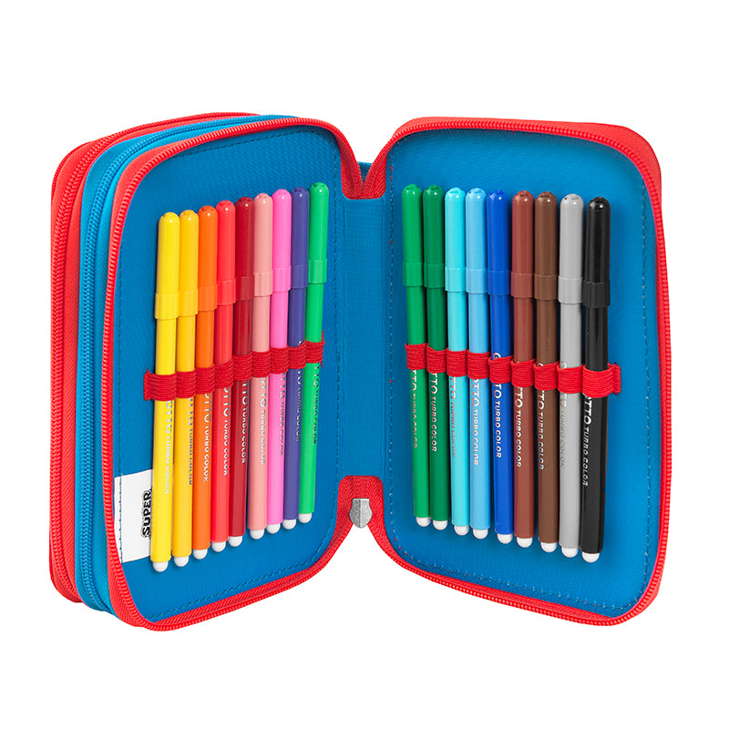 Ученически несесер с 3 отделения и съдържание Supermario Blue