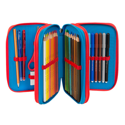 Ученически несесер с 3 отделения и съдържание Supermario Blue