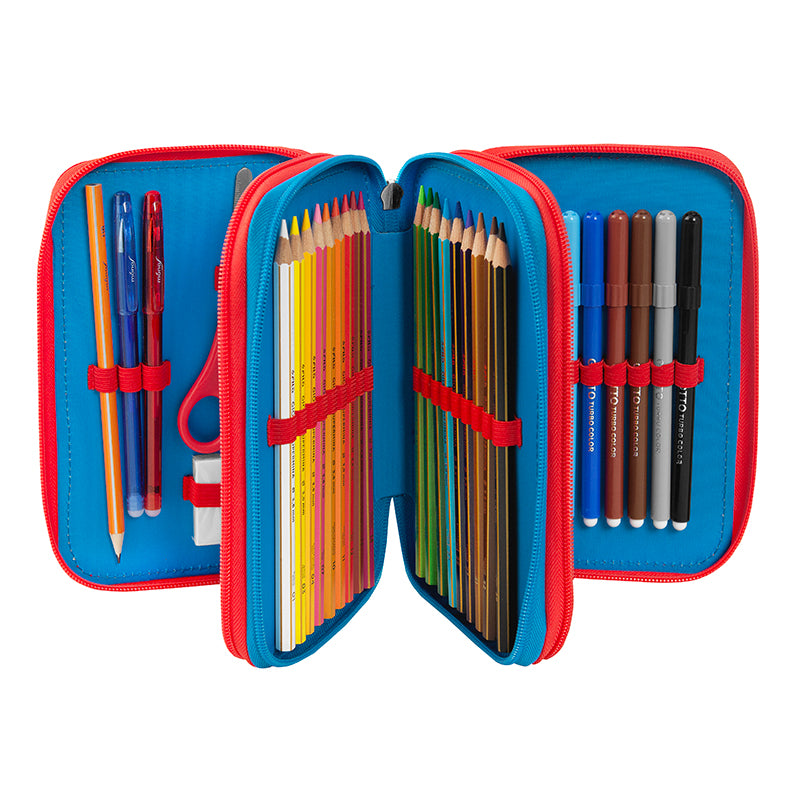 Ученически несесер с 3 отделения и съдържание Supermario Blue