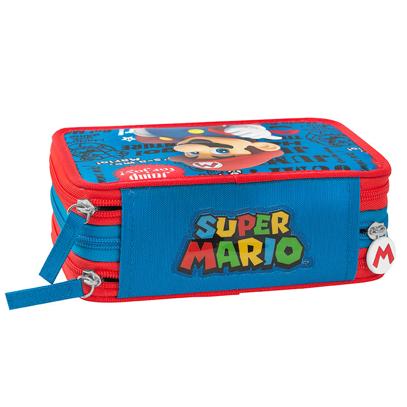 Ученически несесер с 3 отделения и съдържание Supermario Blue