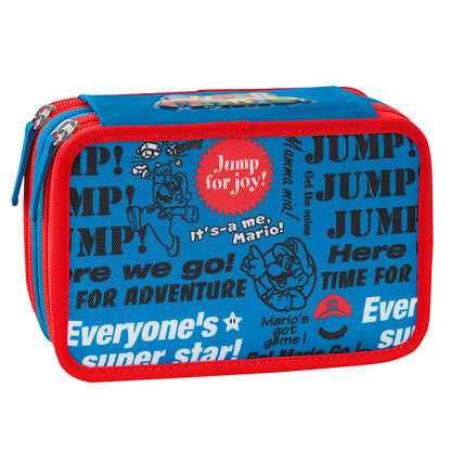 Ученически несесер с 3 отделения и съдържание Supermario Blue
