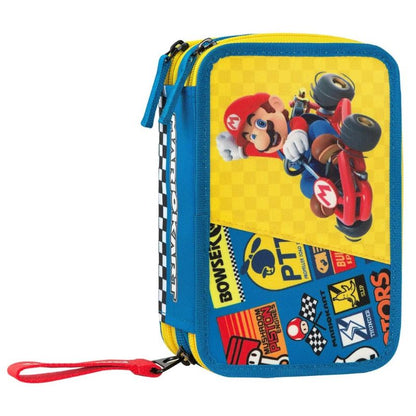 Ученически несесер Super Mario Mariokart Blue със съдържание и 3 отделения